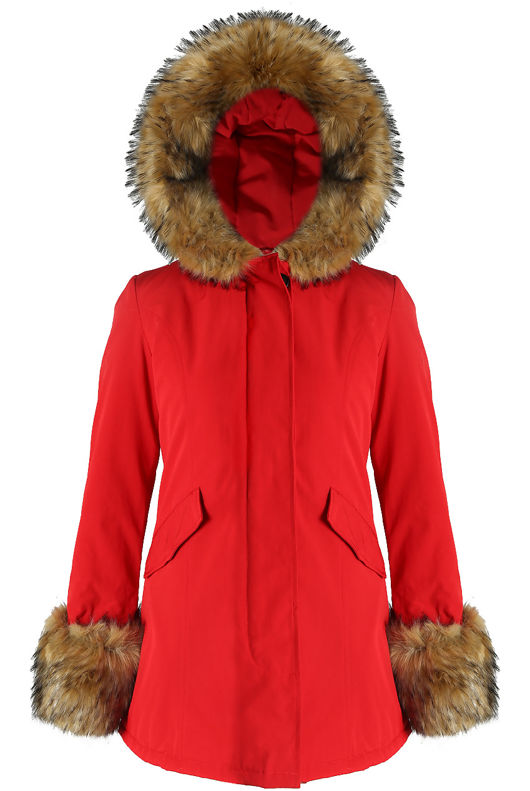 Red Parka Coat with Fur Hood & Cuffs 