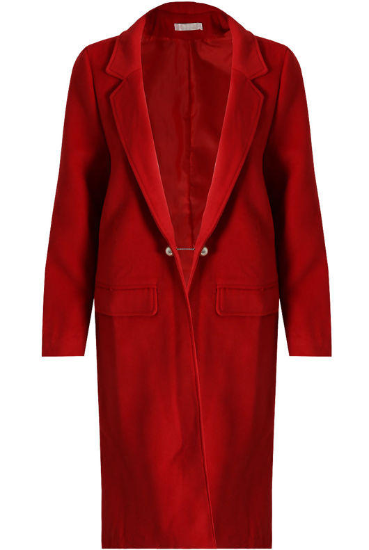 Red Side Pocketed Back Slit Coat