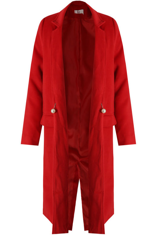 Red Side Pocketed Back Slit Coat