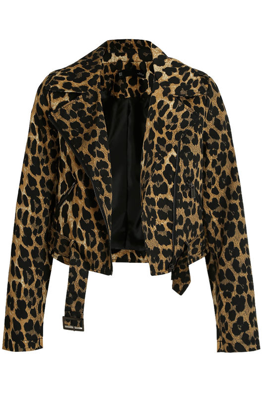 Leopard Cropped Biker Jacket