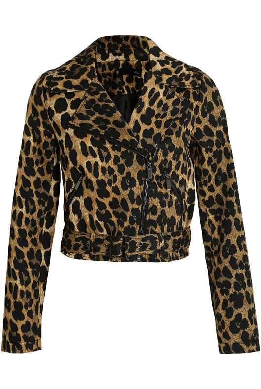 Leopard Cropped Biker Jacket