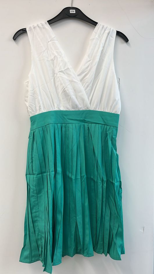 White Green Pleated Dress