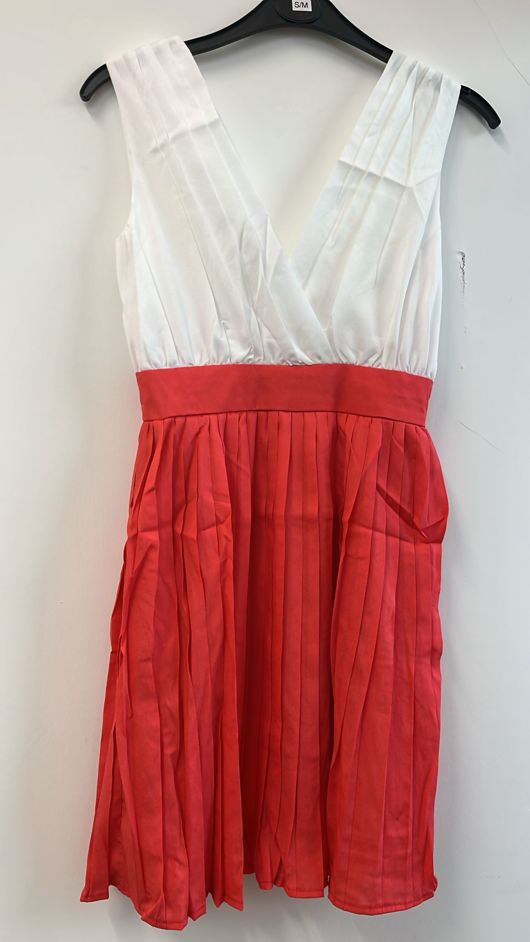 White Orange Pleated Dress