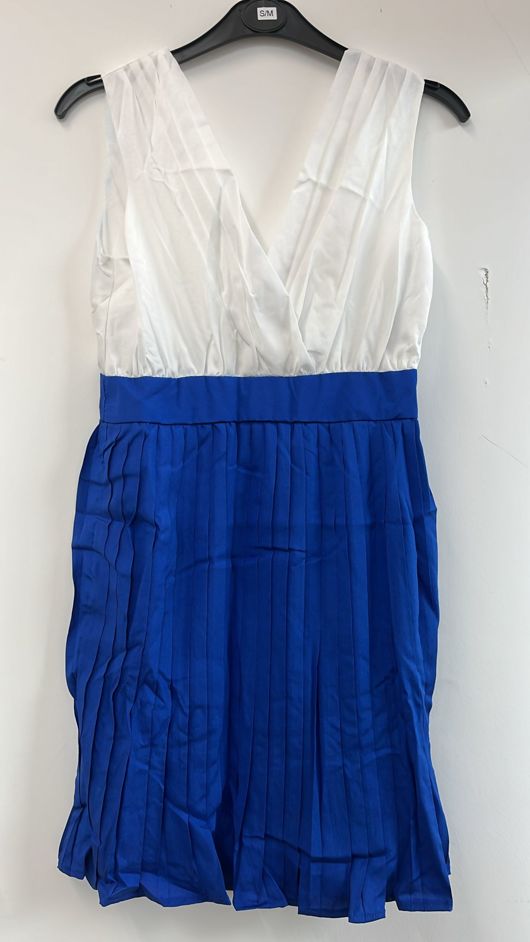 White Royal Blue Pleated Dress