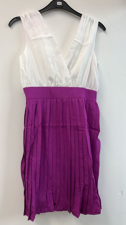 White Purple Pleated Dress