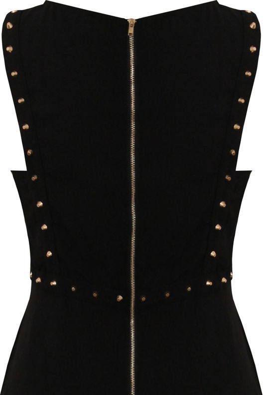 Black With Gold Studded Detail Skater Dress 
