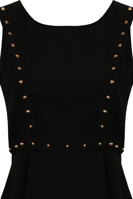 Black With Gold Studded Detail Skater Dress 