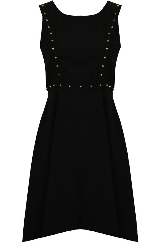 Black With Gold Studded Detail Skater Dress 