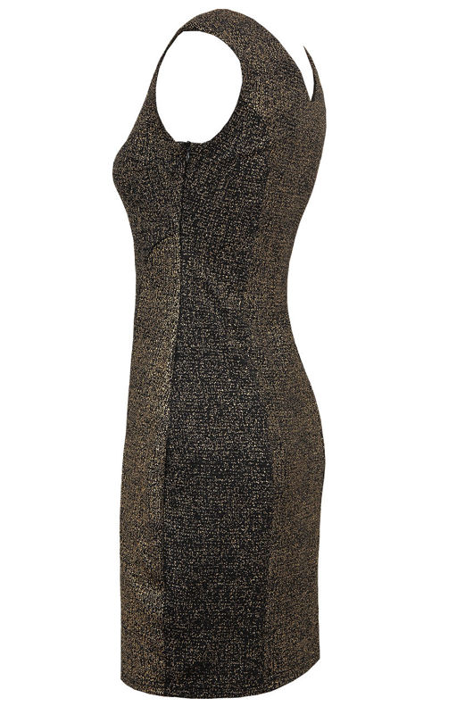 Gold Foil Beaded Neck Detail Shift Mini Dress