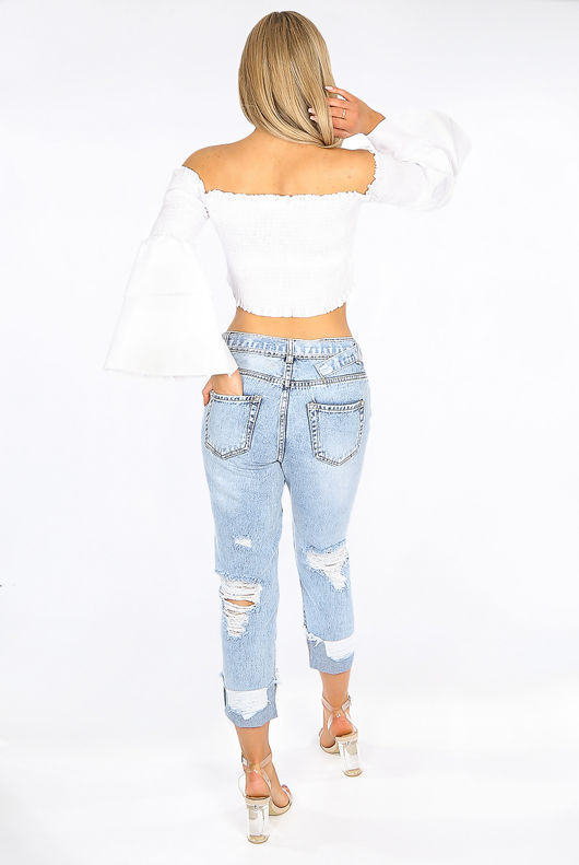 Shredded Crop Boyfriend Jeans