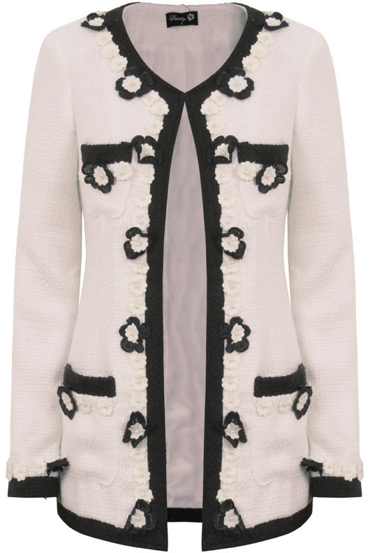 Peach Contrast Flower Detail Front Hook Jacket 