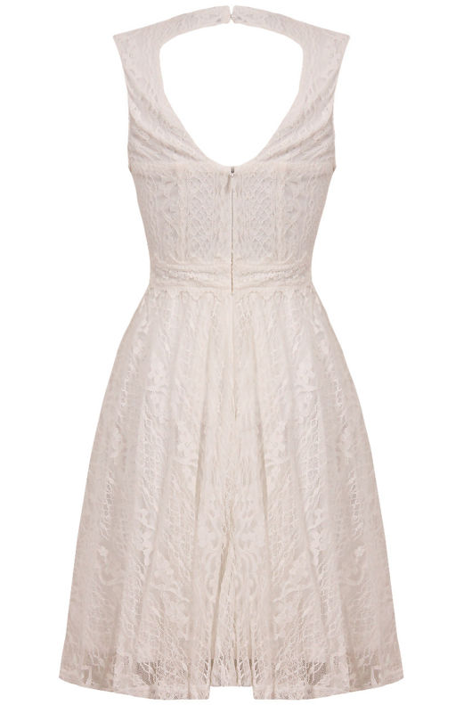 Cream Floral Lace Back Cut Out Skater Dress