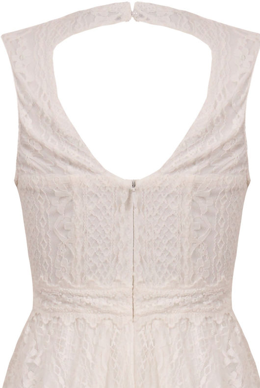 Cream Floral Lace Back Cut Out Skater Dress