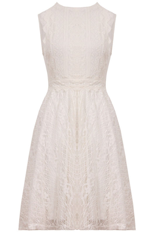 Cream Floral Lace Back Cut Out Skater Dress
