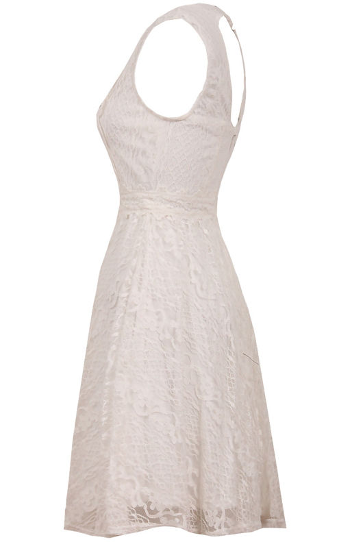 Cream Floral Lace Back Cut Out Skater Dress