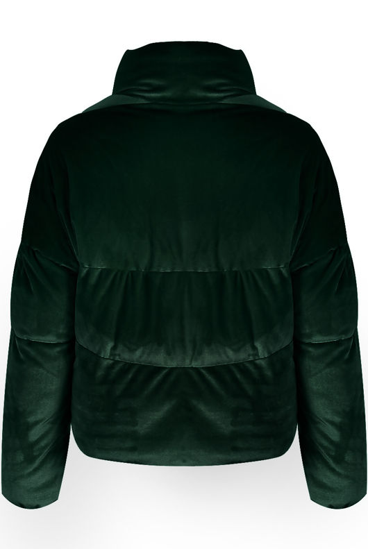 Green Velvet Funnel Neck Quilted Jacket 