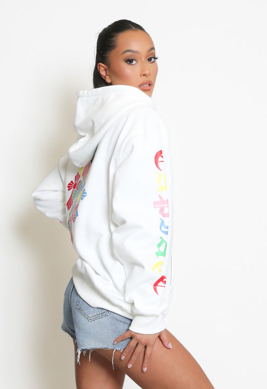 White Slogan Sleeve Hoodie