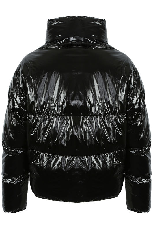 Black Foil Funnel Neck Quilted Jacket
