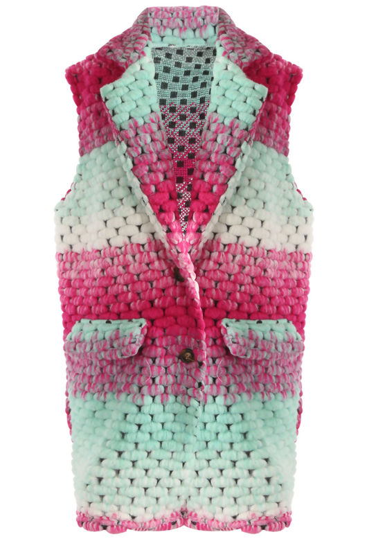 Green Multicoloured Crochet Gilet-Copy