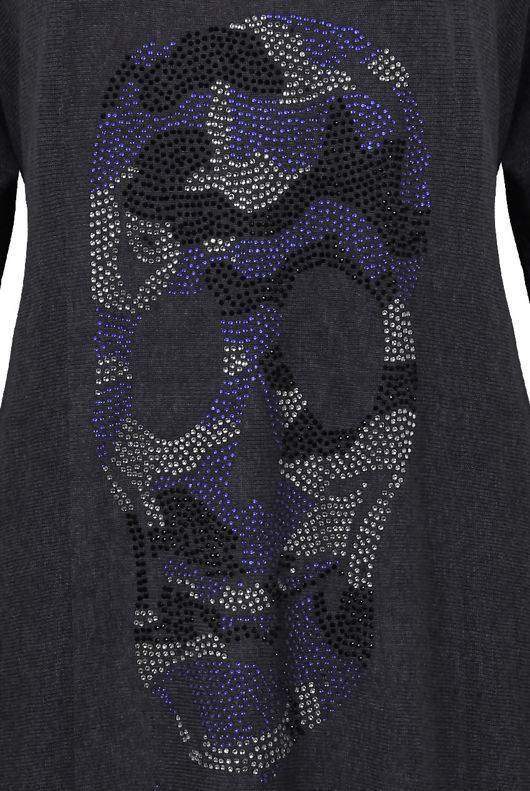 Black Coloured Skull Detail Long Sleeve Baggy Jumper