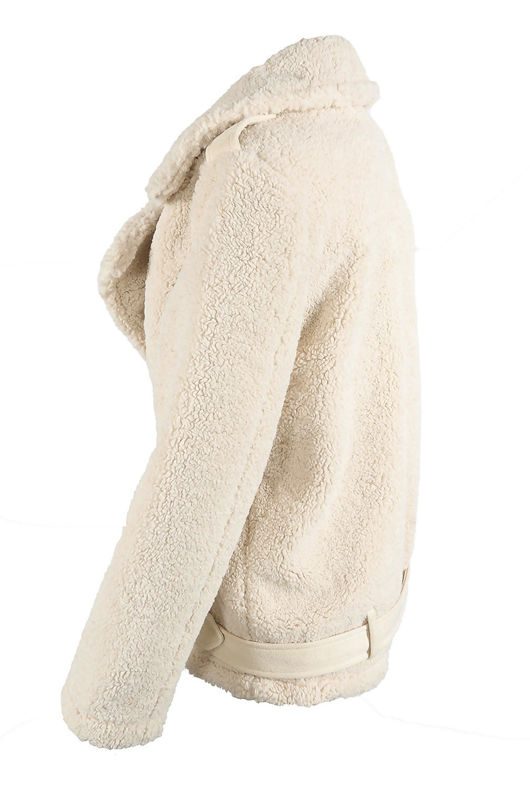 Beige Faux Fur Zipped Shearling Coat