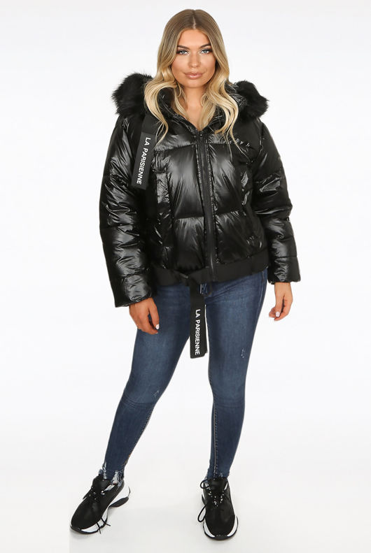 Black Fur Hood Quilted Jacket