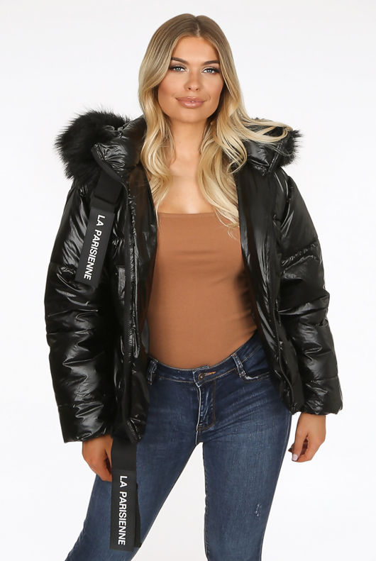 Black Fur Hood Quilted Jacket
