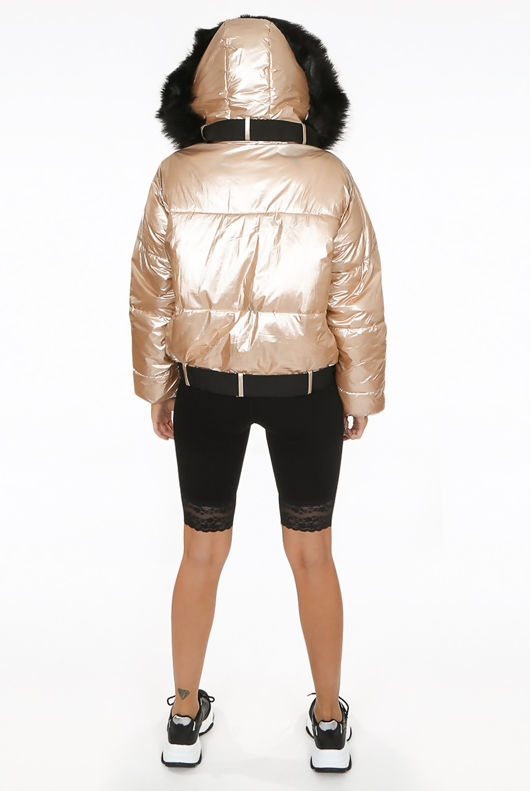 Golden Fur Hood Quilted Jacket