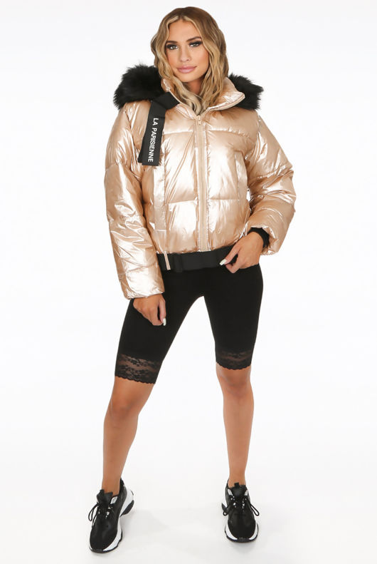 Golden Fur Hood Quilted Jacket