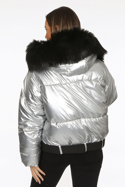 Silver Fur Hood Quilted Jacket