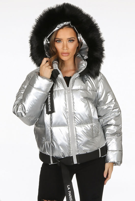 Silver Fur Hood Quilted Jacket