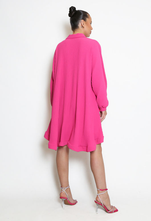 Fuchsia Pleated Swing Shirt Dress
