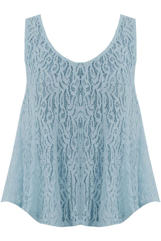 Light Blue Lace Textured Sleeveless Top