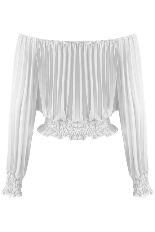 White Off Shoulders Pleated Top