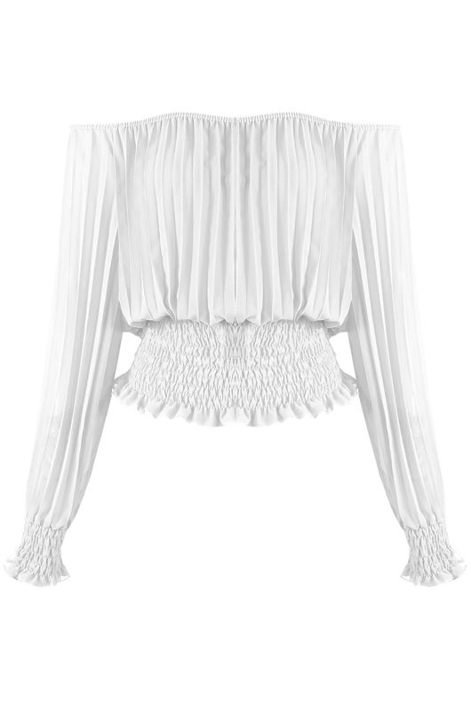 White Off Shoulders Pleated Top