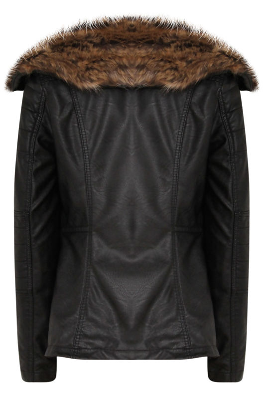 Black Golden Fur Lined PU Jacket