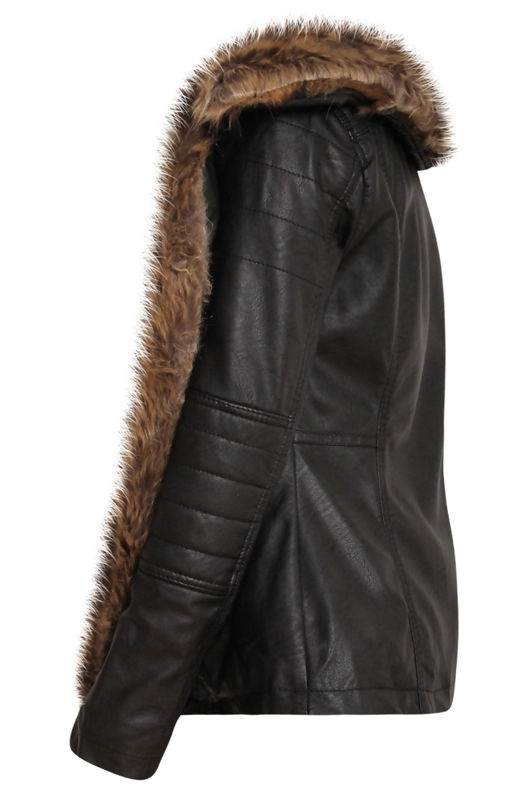 Black Golden Fur Lined PU Jacket