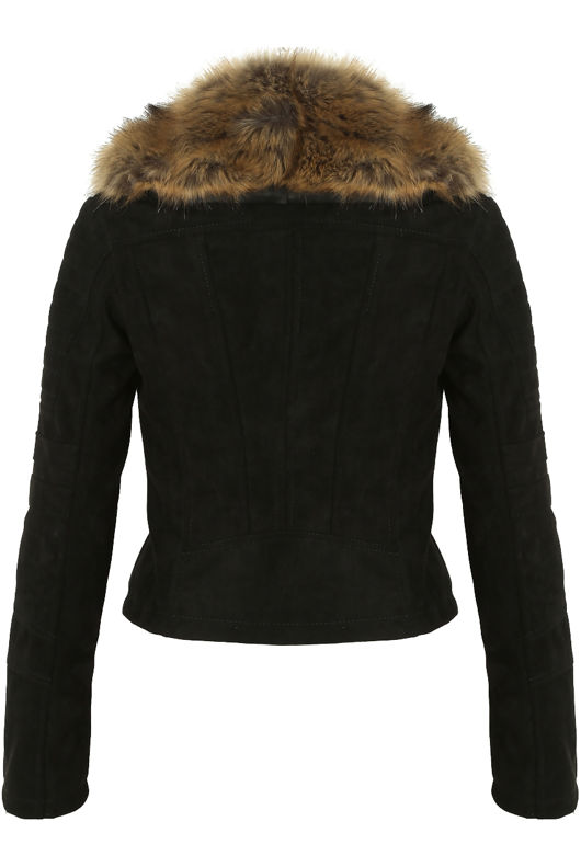 Black Suede Fur Collar Jacket