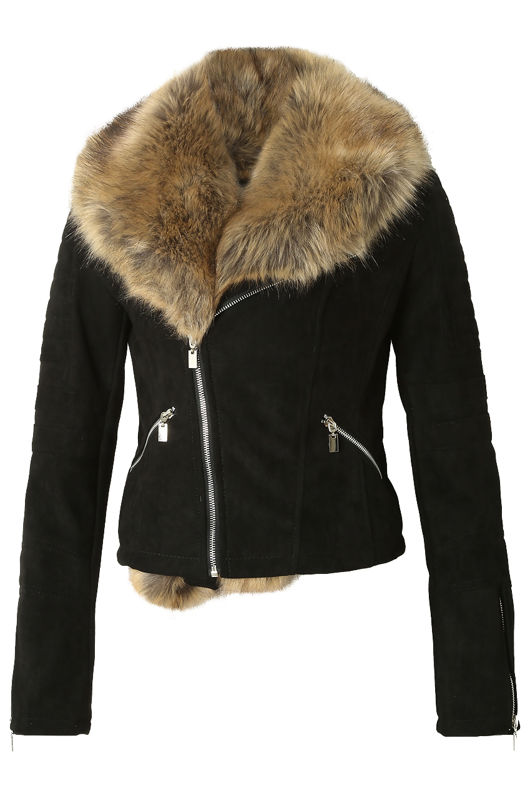Black Suede Fur Collar Jacket