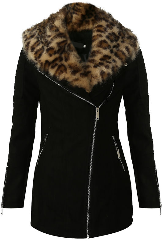 PU Detachable Fur Collar Jacket