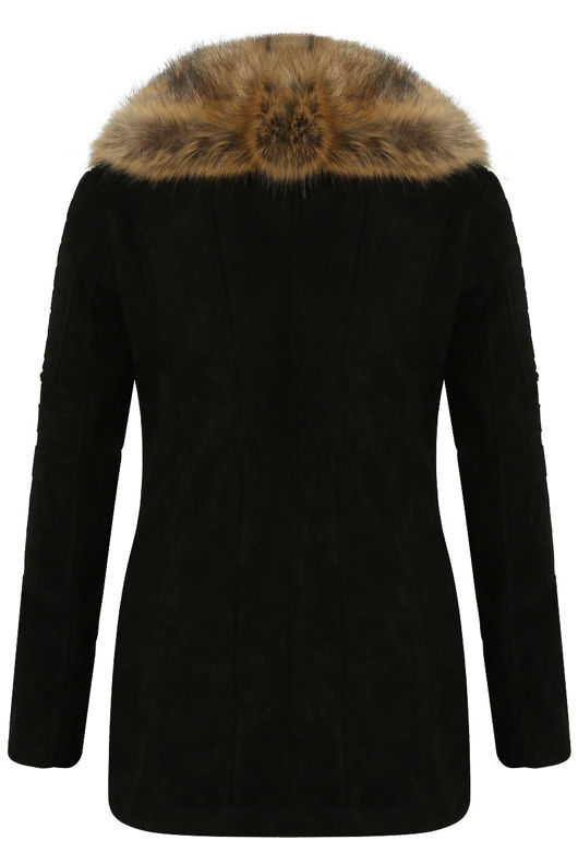 Black Suede Fur Trimmed Coat