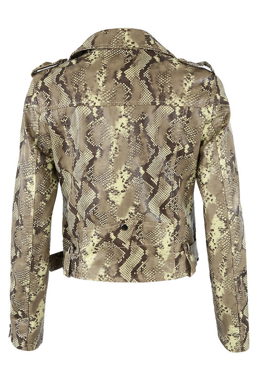 Animal Pattern Faux Leather Biker Jacket 