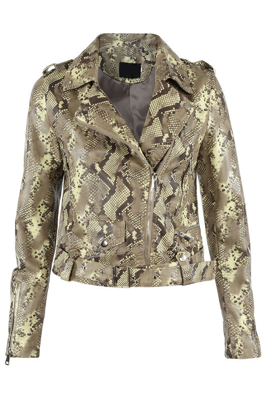 Animal Pattern Faux Leather Biker Jacket 