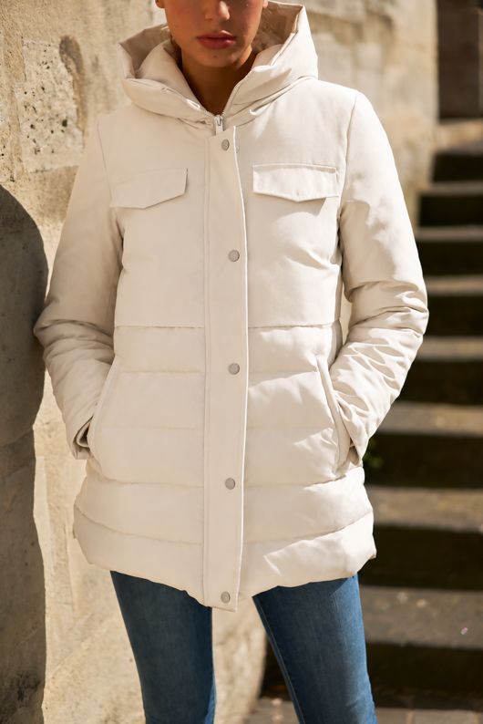 Cream Hooded Puffer Coat 