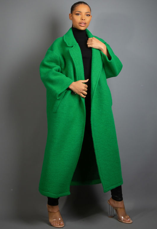Green  Wool Blend Longline Coat