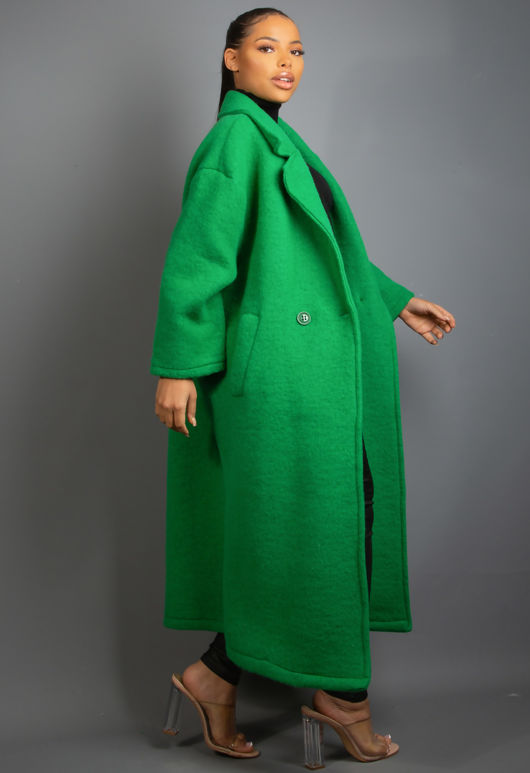 Green  Wool Blend Longline Coat