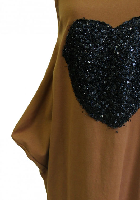 Pale Brown Black Sequin & Glitter Heart Vest