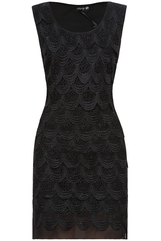 Black Lace Fall Layered Fitted Dress 