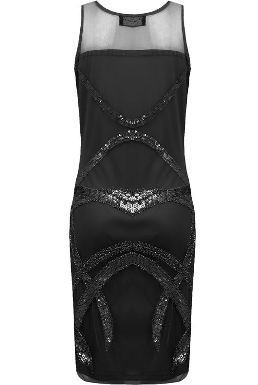 Black Mesh & Sequin Detail Side Zip Up Dress