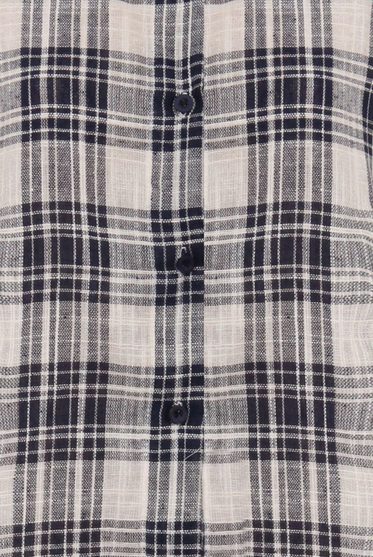 Blue Contrast Tartan Print Roll Up Sleeve Tops